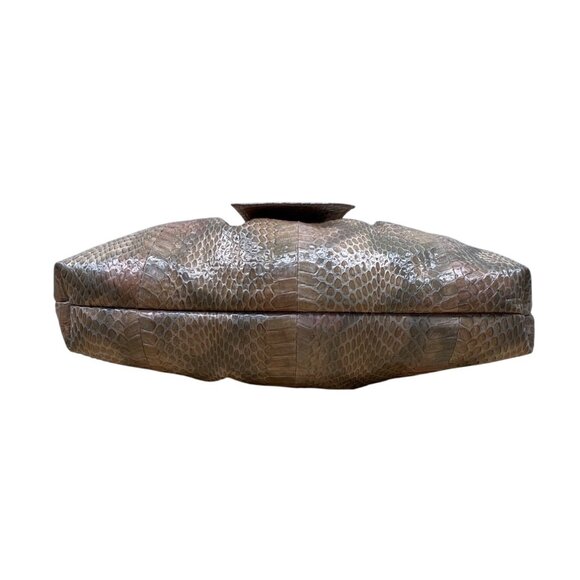 Vintage 80s J. Renee Beige Snake-Embossed Gold Accent Crossbody Clutch Bag Sz M - Picture 6 of 14